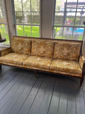 Mid century modern 1960s DREXEL Cambric 3 Seater wooden floral couch  Sofa MCM Cover
