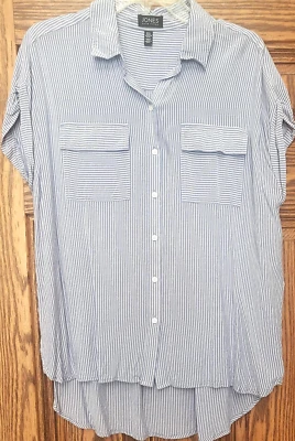 Camisa Top Jones New York Talla XL 100% Viscosa Azul Marino Manga Corta Túnica Bolsillos Foto 1 de 4