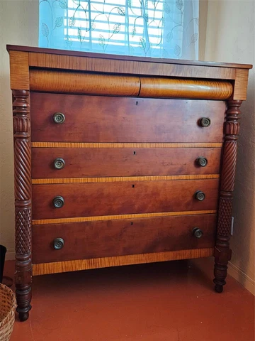 American Empire RARE AND FINE CURLY MAPLE & CHERRY CHEST OF DRAWERS C 1840 Cover
