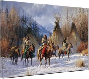 Indianer Wandbild Indianer Häuptling Stamm mit Pferd Poster und Druck Landschaft - Bild 1 von 12
