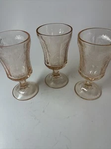 Three (3) Vintage Recollection PINK Madrid Indiana Glass Footed Water Goblets - Picture 1 of 5