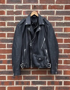 All Saints Mens CLINT Leather Biker Jacket LARGE Moto Bomber Black Rock B160 - Picture 1 of 10