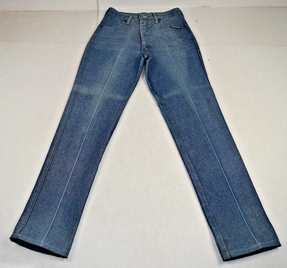 Vintage Jeans Roughrider Size W26 L31 80s Blue High Waist Fading Made USA - Image 1 of 4