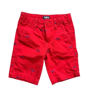Youth Boys Oshkosh Red Fish Bone Print Casual Chino Shorts - Sz 5 - Picture 1 of 1