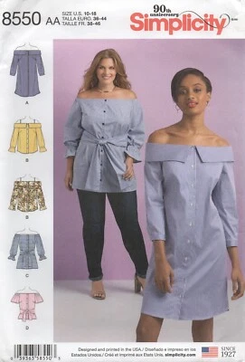 Simplicity Sewing Pattern 8550 Dress Shirt Tunic Off Shoulder Size 10 - 18 New - Image 1 of 4