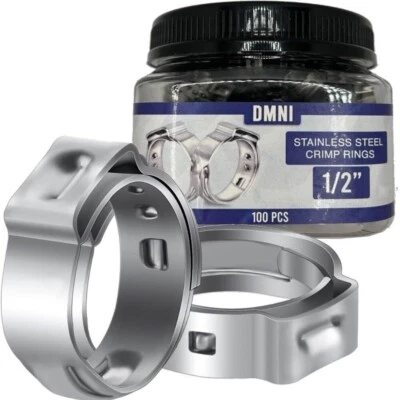 1/2 PEX Stainless Steel Cinch Clamps Crimp Rings Pinch Clamps For Tubing 100 PCS - Image 1 of 4