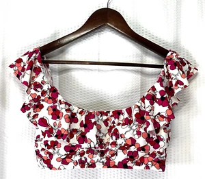 Tommy Hilfiger Magenta White Off-Shoulder Floral Ruffled Bikini TOP Women’s LG - Picture 1 of 11