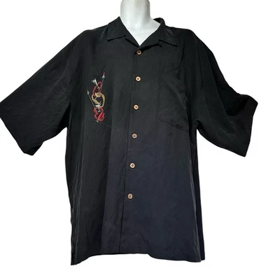 Camisa Kahala Hawaiian Islands Negra Aloha Martini Salón Seda Abotonada 2XL Foto 1 de 4