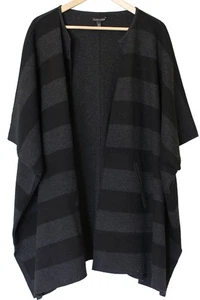 EILEEN FISHER Reversible Stripe Wool Poncho Cardigan CHARCOAL BLACK M/L - Picture 1 of 8