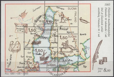 Finland 1985 Mi BL1 stamp exibition FINLANDIA 88 (1st S/S) Postal Routes pre-can - Image 1 of 3