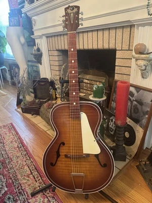 50s-60s? KAY Archtop Guitar Tiger-Stripe Sunburst,Restored,Ready-to-Play,Beauty! - Image 1 of 4
