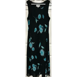 Studio I Women's Black Blue Floral Sleeveless Lined Maxi Dress Size 16 - Picture 1 of 5