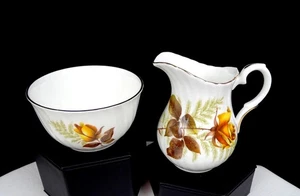 CROWN STAFFORSHIRE VINTAGE PORCELAIN YELLOW ROSE 3 5/8" CREAMER & SUGAR SET 1930 - Picture 1 of 11