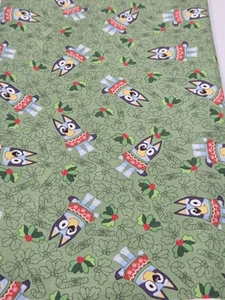 4 Yards Of New Bluey Christmas Fabric, Bluey Holly Greenery on Green Licensed - Picture 1 of 7
