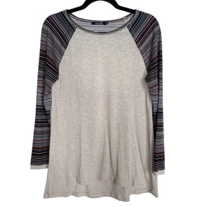 Nuova maglietta Doe & Rae media grigio erica a righe raglan manica lunga top girocollo - Foto 1 di 9