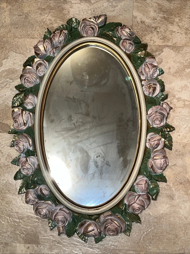 Espejo de pared ovalado de colección interiores de casas adornos de rosas 27" x 18" Shabby Cottage Romance Foto 1 de 4