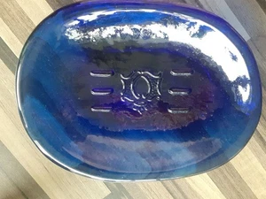 beautiful bristol blue glass vintage heavy soap dish - Picture 1 of 4