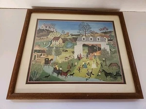 Linda Nelson Stocks Signed 1984 Barn Dance Folk Art Print 17x14 - Picture 1 of 3