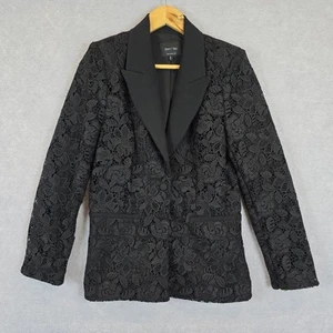 Decjuba Jacket Womens Size 8 Emilie Black Lace Blazer Fitted Floral Cocktail - Picture 1 of 11