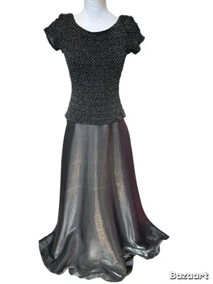 JS Collections Women's Dress Black Metallic Silver Long Evening Gown Size 10 - Image 1 of 4
