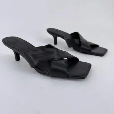 Gap Kitten Heel Sandals Mule Size 9 Minimalist 90s Classic Black Crisscross - Image 1 of 4