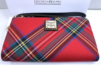 Dooney & Bourke Tartan Folded Zip Wristlet Wallet Red Color - Image 1 of 4