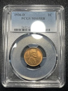 1936 D Lincoln Wheat Cent 1c PCGS MS65RB Denver Red-Brown Cent - Picture 1 of 3