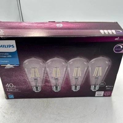 Винтажная светодиодная лампа Philips ST19 40 Вт эквивалент 4 шт дневной свет регулируемая яркость - Изображение 1 из 4
