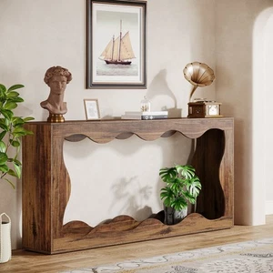 Tribesigns Farmhouse Console Table, 160 CM Scalloped Console Station, Sofa Table - Picture 1 of 8