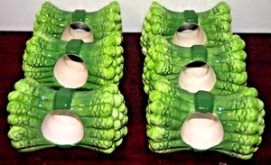 Set Of Six Ceramic Asparagus Napkin Rings-Green 3.5" x 2" x 2" Napkin Hole 1.25" - Picture 1 of 5