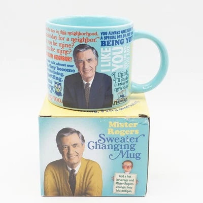 Cárdigan suéter cambiador taza café activado por calor Mr Mister Fred Rogers Foto 1 de 3