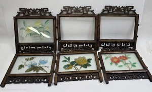 Vintage umgekehrte handbemalte Glasscheiben aus Holz chinesisch geschnitzt - Bild 1 von 15