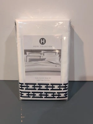Hotel Collection Euro Pillow Shams Set Pima Cotton Chain Link Embroidery - NEW - Image 1 of 4