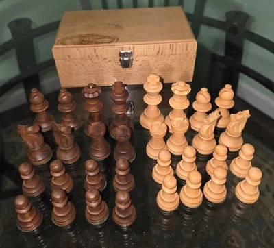 Vintage Lardy Wood Chess Set Toffee & Butterscotch 32 Pieces in Box Made France - Image 1 of 4