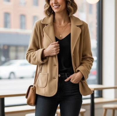 NUEVO CON ETIQUETAS QVC Denim & Co. Cárdigan Chaqueta Polar Bolsillos Botón Delantero S Foto 1 de 4