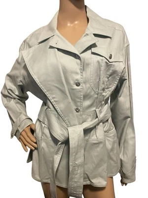 Donna Karan New York Womens Cotton Belt Button Front Jacket Light Blue Size L - Image 1 of 4