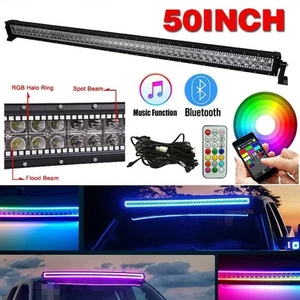 50'' inch Led Light Bar RGB Chasing Halo Ring Lights Combo for Truck APP+Remote - Picture 1 of 13