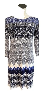 Vestido recto mujer donna morgan 8 azul blanco estampado manga 3/4 con Foto 1 de 4