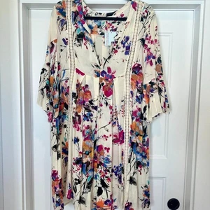 NWT Umgee Multicolor Floral Print Boho Tunic Top, Size 1XL - Picture 1 of 7