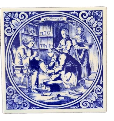 Vintage Dutch Delft Blue Tile Surgeon De Chirurgyn Scene 6" Jan Luyken - Image 1 of 4