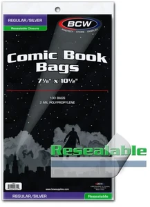 Neu 100-BCW Normal/Silber Wiederverschließbare Comic Buch Taschen, 2 Mil Polypropylen - Bild 1 von 1