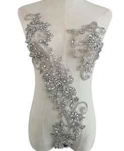 Handmade Beaded Appliques Embroidered Glass Rhinestone Lace Beaded Apnplique ... - Picture 1 of 1