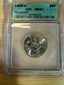 1999-D Delaware State Quarter Delaware MS67 ICG - Picture 1 of 4