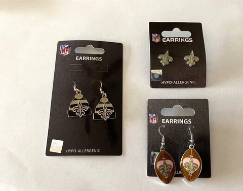 New Orleans Saints Earrings~ Dangle Beanie Hat/Post/ Pink Heart Football  NFL Cover