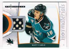 2007-08 FLEER HOT PROSPECTS HOT MATERIALS MATT CARLE JERSEY 1 COLOR SAN JOSE
