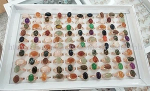 wholesale natural stone rings 24pcs silver and rose gold tone band - Picture 1 of 10