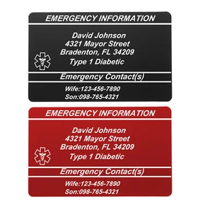 Personalized Medical ID Wallet Card Anodized Aluminum Thick Metal Emergency Card - Picture 1 of 11