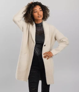 Buckle Black cream eyelash L cozy knit sweater coat - Picture 1 of 5