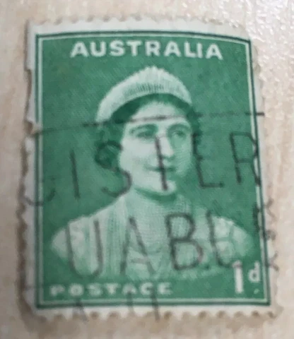Vintage Australia 1d green Queen mother used Stamp FREE P+P Cover