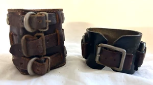 2 Vtg 1960's Leather Wristbands With Buckles/Metal Decorations - Picture 1 of 13